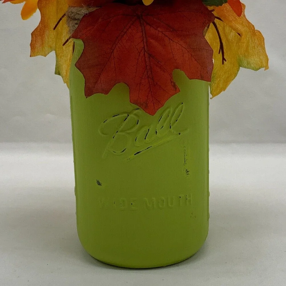 Fall Floral Arrangement Artificial Flowers Autumn Sunflowers Green Ball Jar Vase